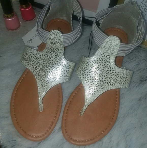 WEDGE HEEL SANDALS SILVER SHIMMER Sz 8 - Picture 2 of 5